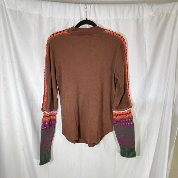 Free People Women’s Switch It Up Cuff Knit Boho Thermal Top Cocoa Brown L - Picture 3 of 6